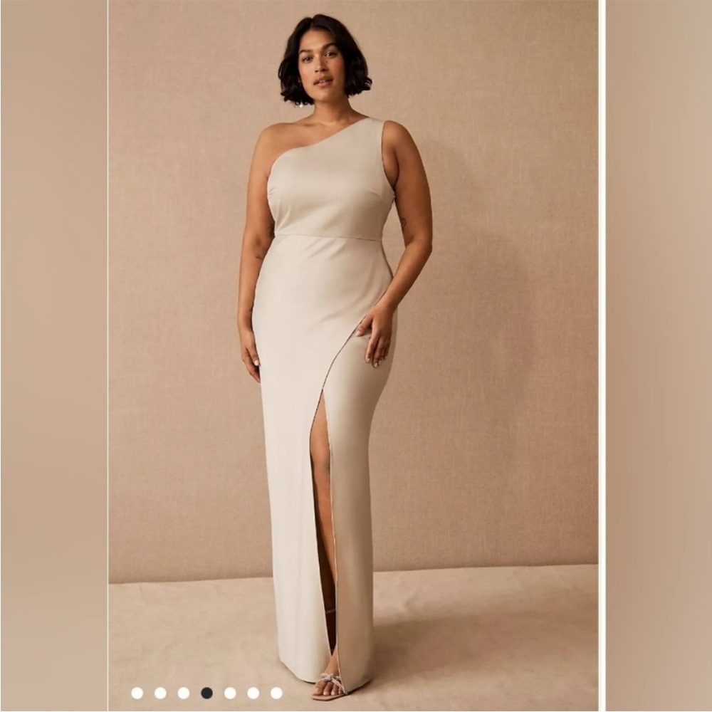 BHLDN Anthropologie Dylan One-Shoulder Satin Side-Slit Maxi Dress Gown Sz. 26